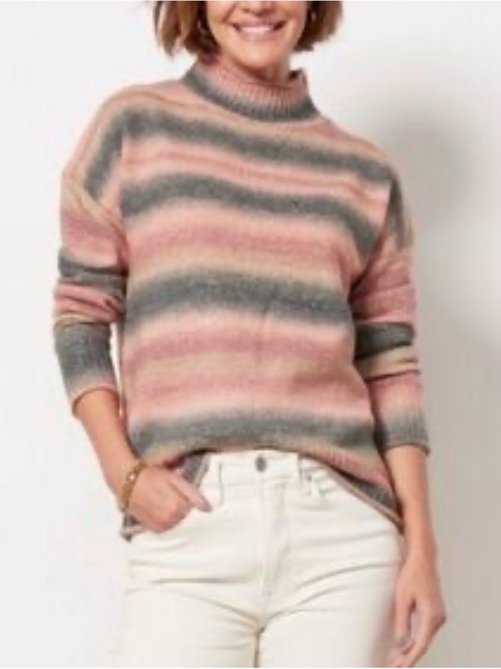 Evereve Striped Cowl Sweater in Pink and Gray